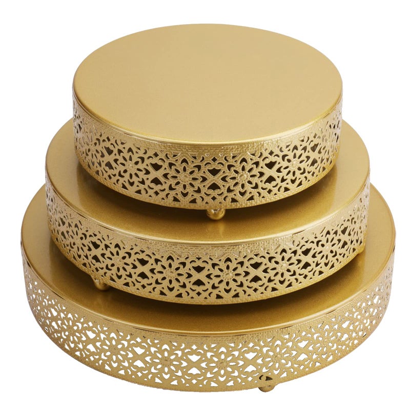Hedume 3-Piece Cake Stand Set, Round Metal Cake Stands, Dessert Cupcake Pastry Candy Display Plate for Wedding, Event, Birthday Party - Image 1
